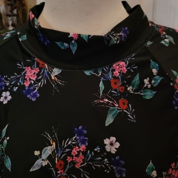 Crop cropped top long sleeve sexy black red floral XL beach streetwear - Picture 4 of 9